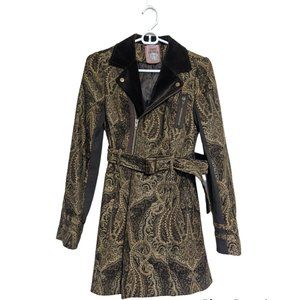 Free People Jacquard Paisley Tapestry Belted Coat Brown Size 2 Rare!